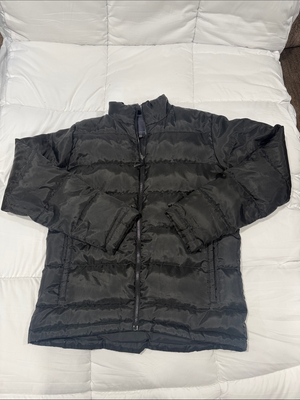 Men's Black Quilted Puffer Jacket with Stand Collar